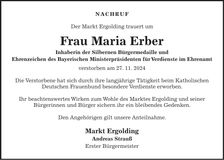 Traueranzeige Maria Erber