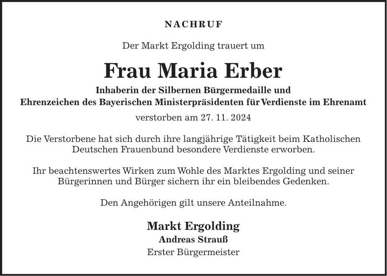 Traueranzeige Maria Erber