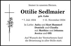Traueranzeige Ottilie Sedlmaier