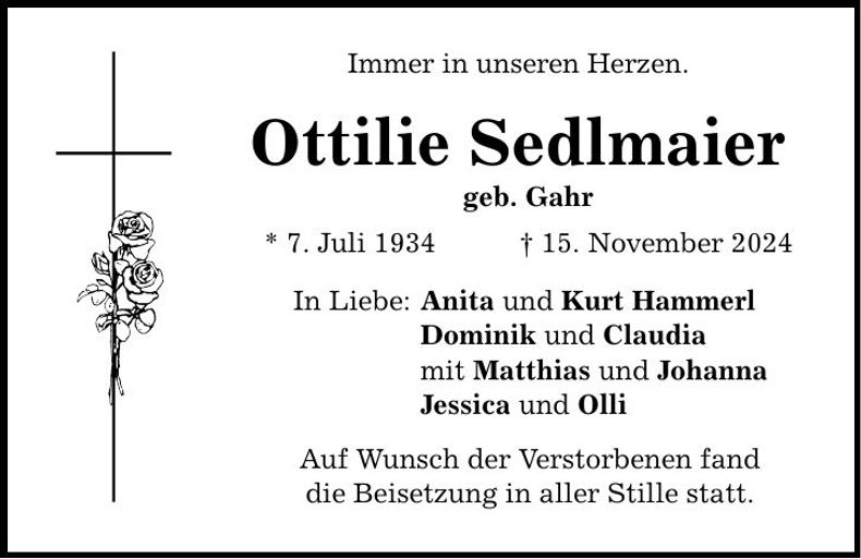 Traueranzeige Ottilie Sedlmaier