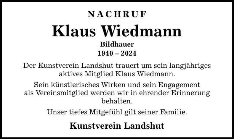 Traueranzeige Klaus Wiedmann