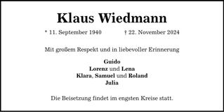 Traueranzeige Klaus Wiedmann