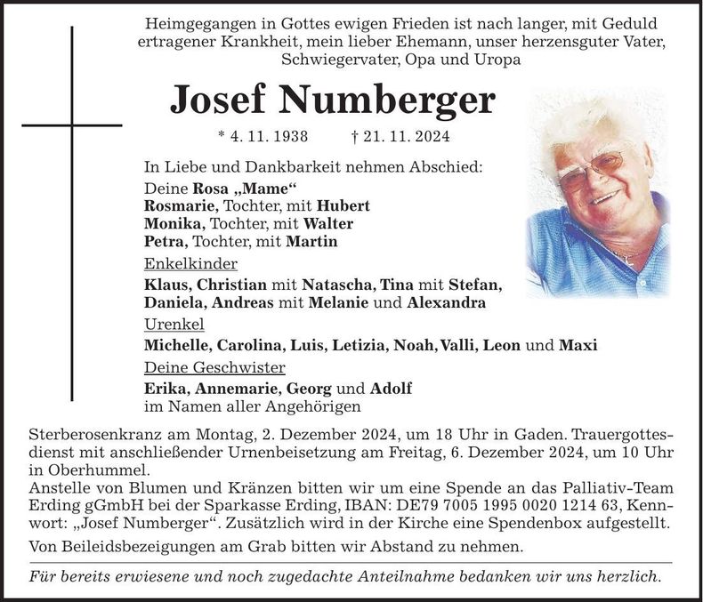 Traueranzeige Josef Numberger