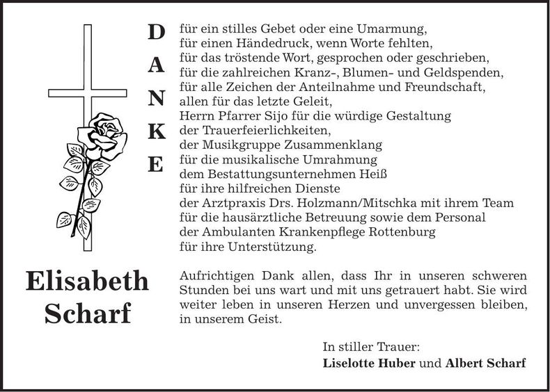 Traueranzeige Elisabeth Scharf