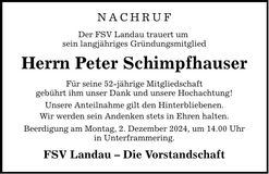 Traueranzeige Peter Schimpfhauser