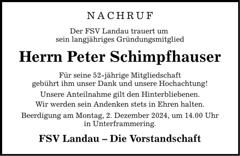 Traueranzeige Peter Schimpfhauser