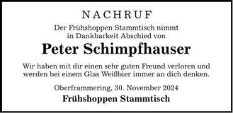 Traueranzeige Peter Schimpfhauser