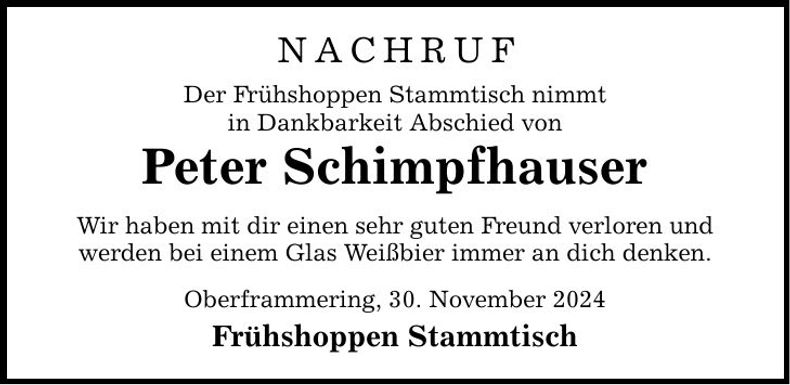 Traueranzeige Peter Schimpfhauser