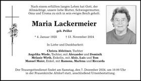 Traueranzeige Maria Lackermeier