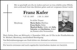 Traueranzeige Franz Kufer