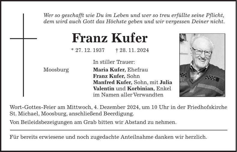Traueranzeige Franz Kufer