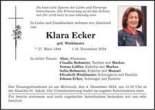 Traueranzeige Klara Ecker