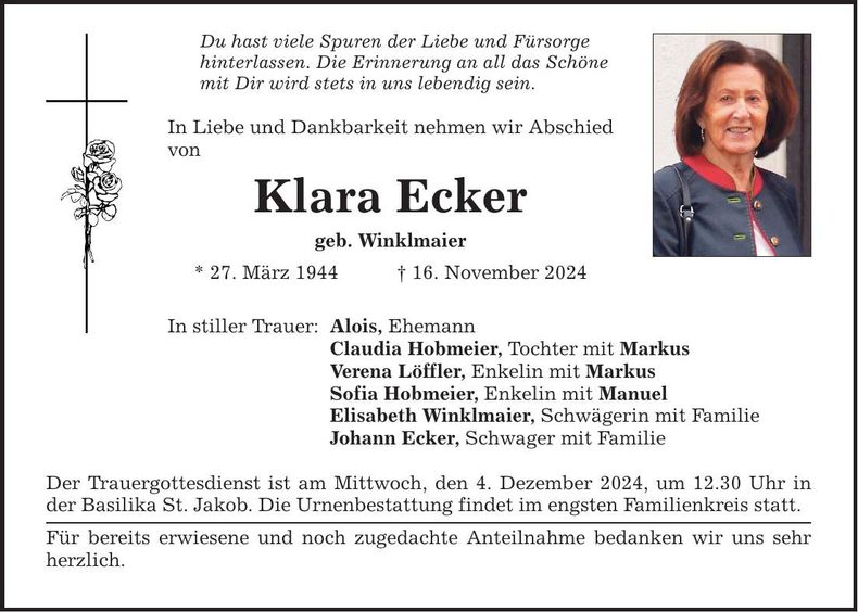 Traueranzeige Klara Ecker