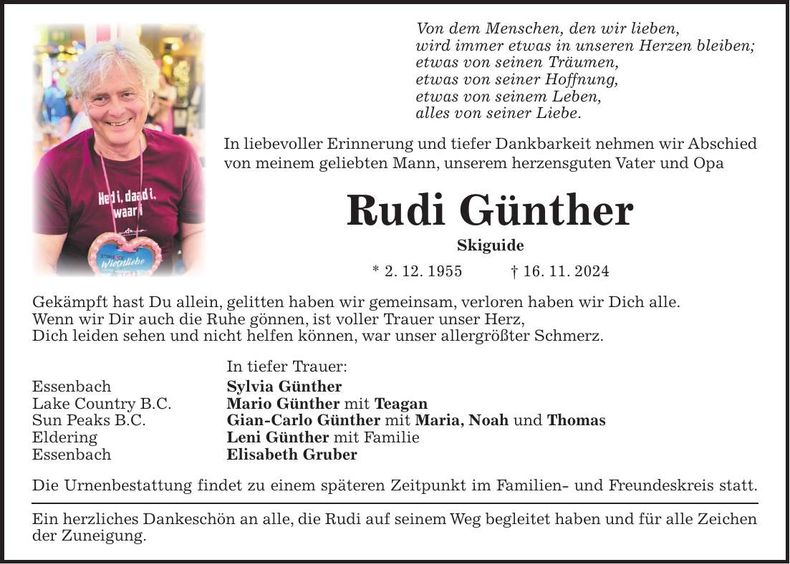 Traueranzeige Rudi Günther