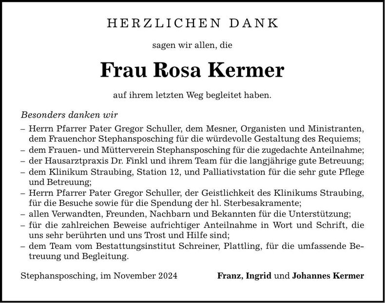 Traueranzeige Rosa Kermer