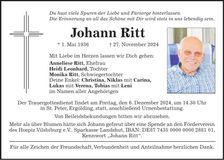 Traueranzeige Johann Ritt