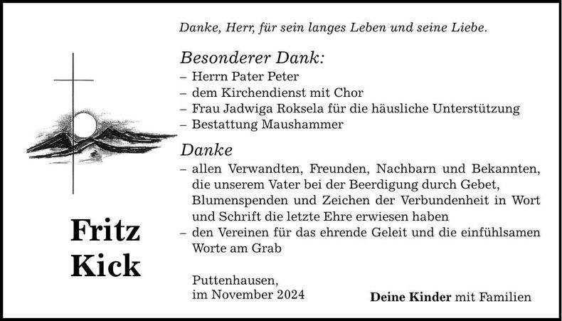 Traueranzeige Fritz Kick