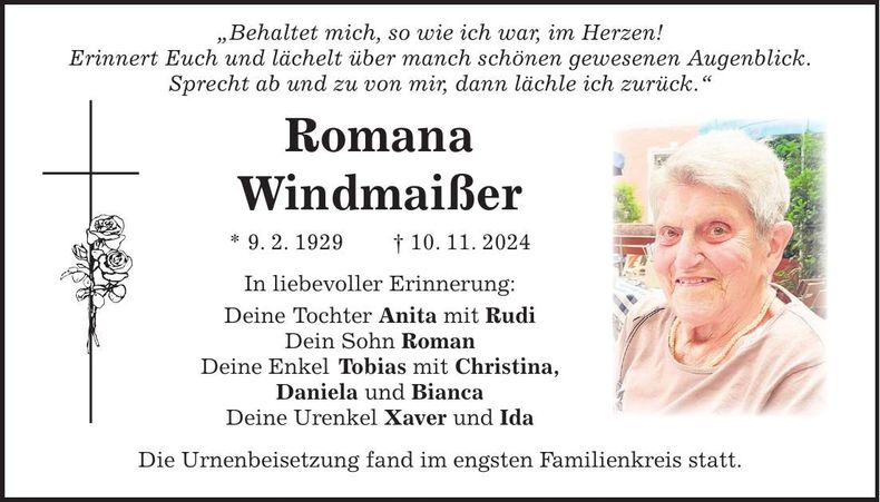Traueranzeige Romana Windmaißer