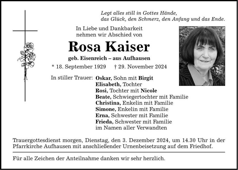 Traueranzeige Rosa Kaiser