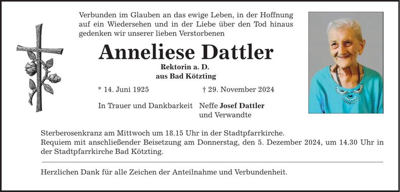 Traueranzeige Anneliese Dattler
