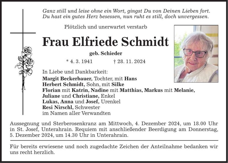 Traueranzeige Elfriede Schmidt