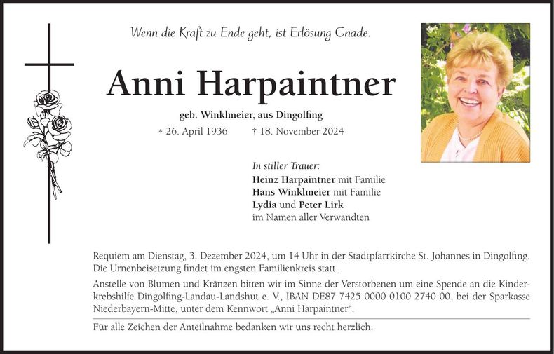 Traueranzeige Anni Harpaintner