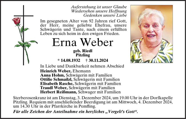 Traueranzeige Erna Weber