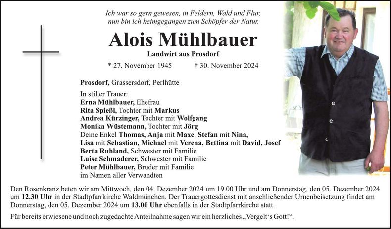 Traueranzeige Alois Mühlbauer