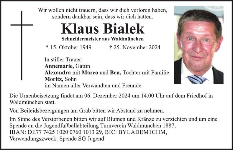 Traueranzeige Klaus Bialek