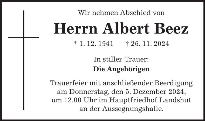 Traueranzeige Albert Beez