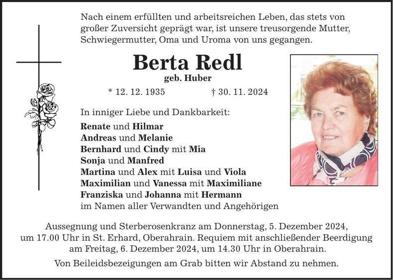Traueranzeige Berta Redl