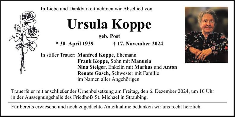 Traueranzeige Ursula Koppe