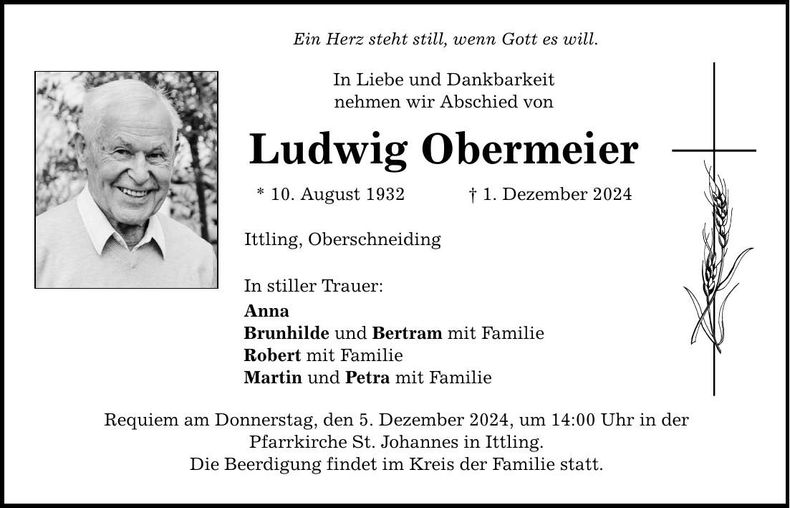 Traueranzeige Ludwig Obermeier