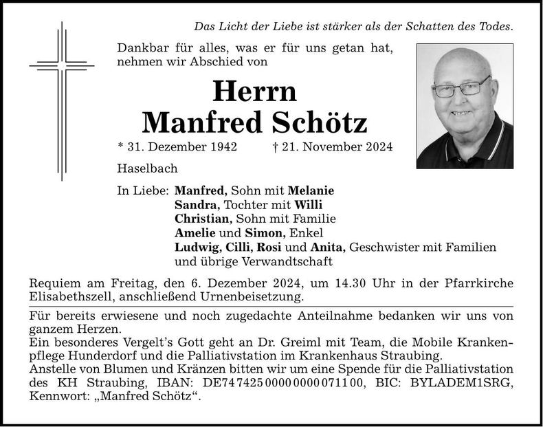 Traueranzeige Manfred Schötz