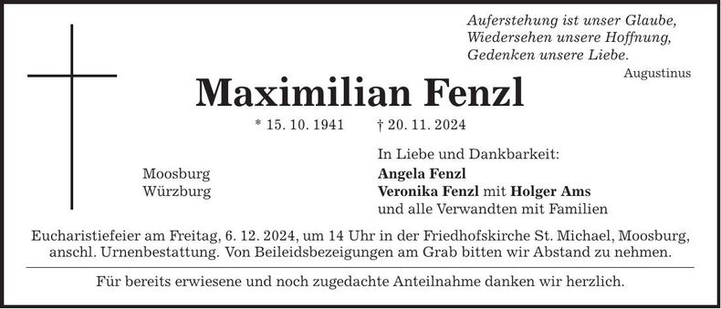 Traueranzeige Maximilian Fenzl