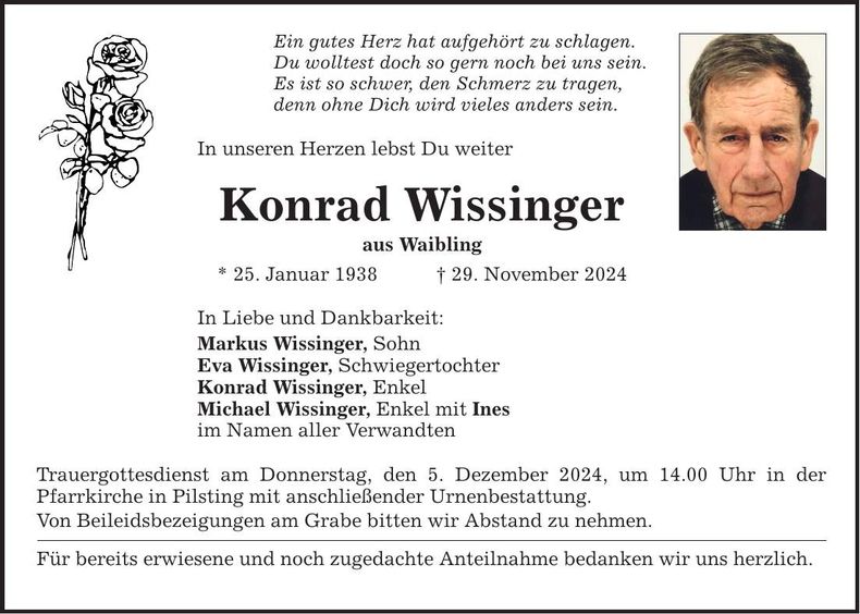 Traueranzeige Konrad Wissinger