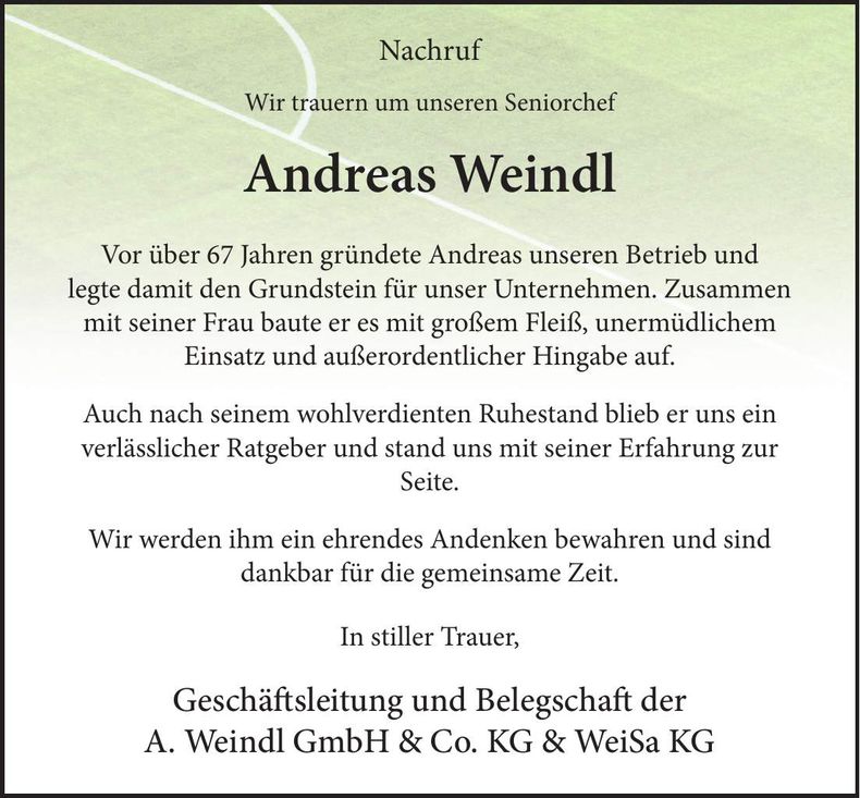 Traueranzeige Andreas Weindl