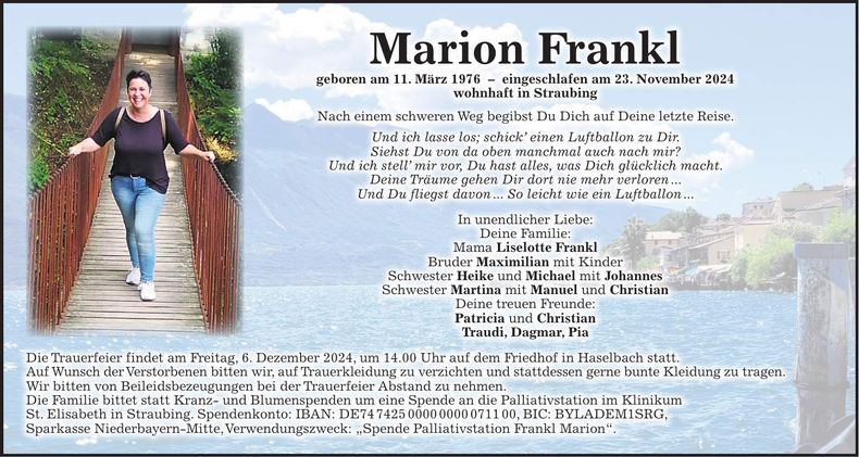 Traueranzeige Marion Frankl