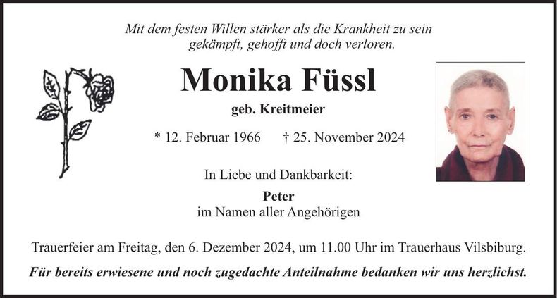 Traueranzeige Monika Füssl