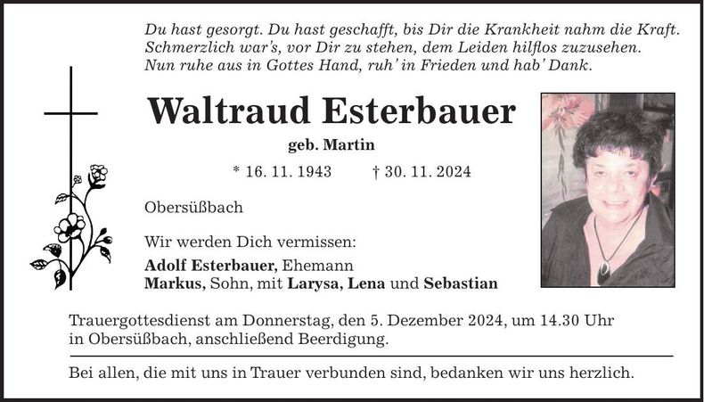 Traueranzeige Waltraud Esterbauer