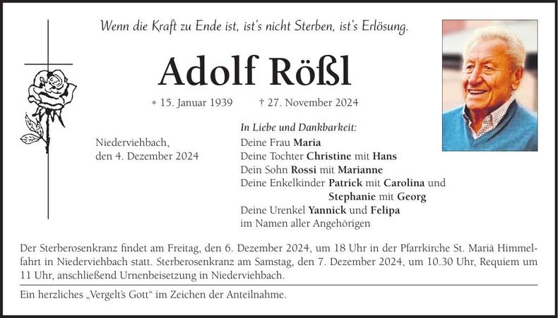 Traueranzeige Adolf Rößl