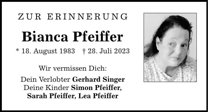 Traueranzeige Bianca Pfeiffer