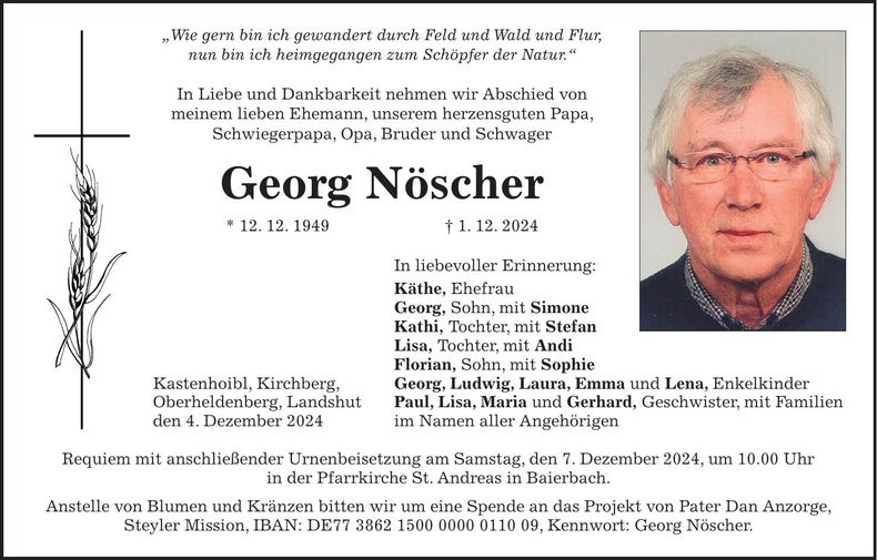 Traueranzeige Georg Nöscher