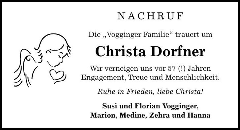Traueranzeige Christa Dorfner
