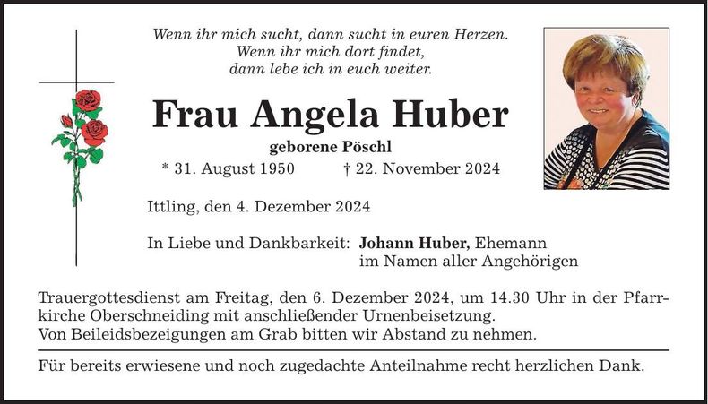 Traueranzeige Angela Huber