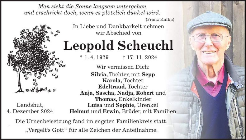 Traueranzeige Leopold Scheuchl