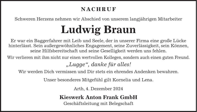 Traueranzeige Ludwig Braun
