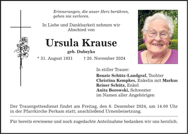 Traueranzeige Ursula Krause