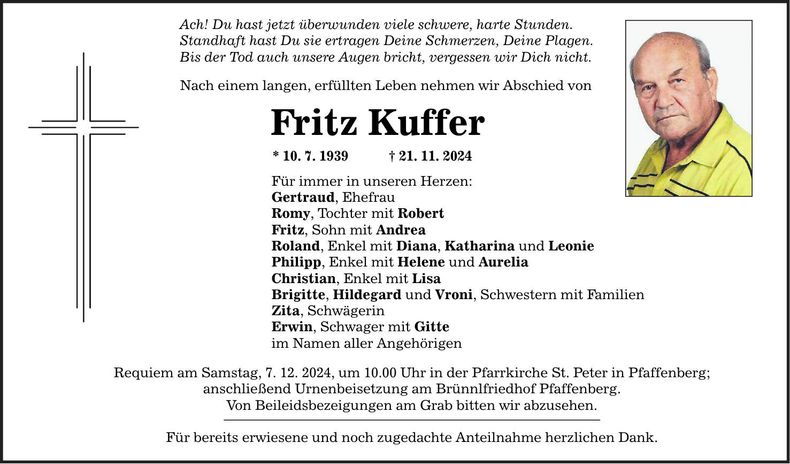 Traueranzeige Fritz Kuffer