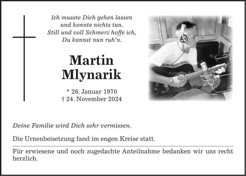 Traueranzeige Martin Mlynarik